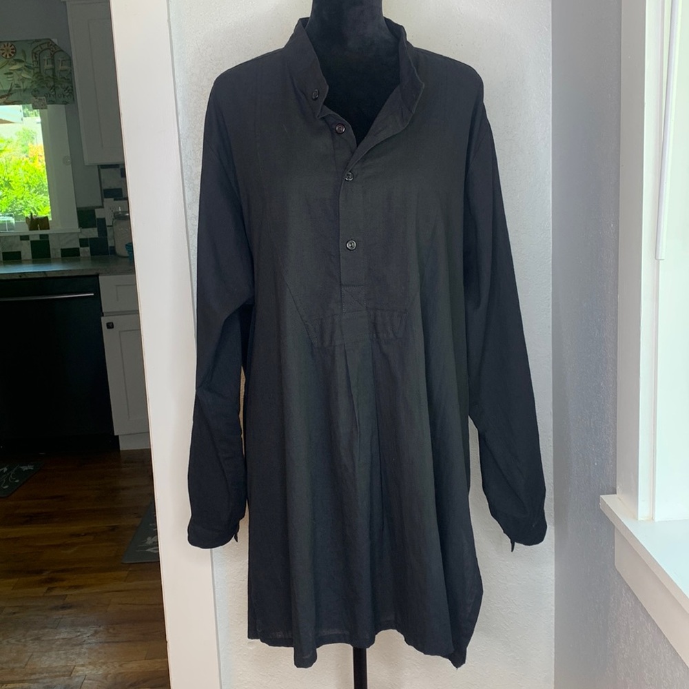 Yogabond Imports Black Cotton Tunic Shirt Dress Size XXL Boho Artsy Lagenlook